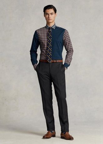 Pantaloni gri pentru bărbați Ralph Lauren slim fit din lână Pantaloni gri pentru bărbați Ralph Lauren slim fit din lână