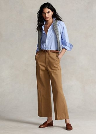 Pantaloni largi chino Ralph Lauren kaki pentru femei