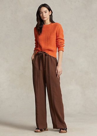 Pantaloni largi din amestec de mătase Ralph Lauren de damă maro