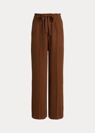 Pantaloni largi din amestec de mătase Ralph Lauren de damă maro