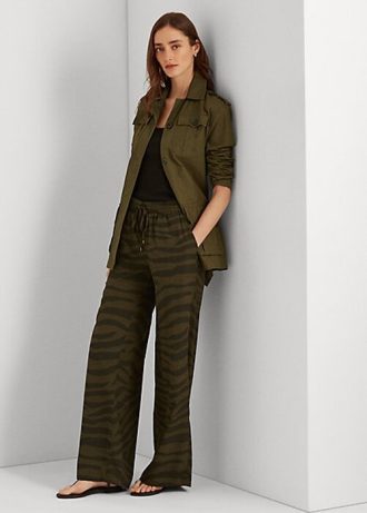 Pantaloni largi din crepon cu imprimeu zebră Ralph Lauren pentru femei Olive