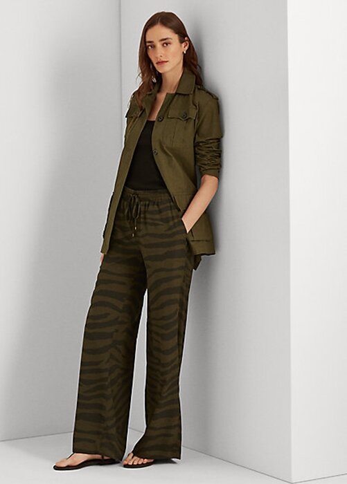 Pantaloni largi din crepon cu imprimeu zebră Ralph Lauren pentru femei Olive Pantaloni largi din crepon cu imprimeu zebră Ralph Lauren pentru femei Olive