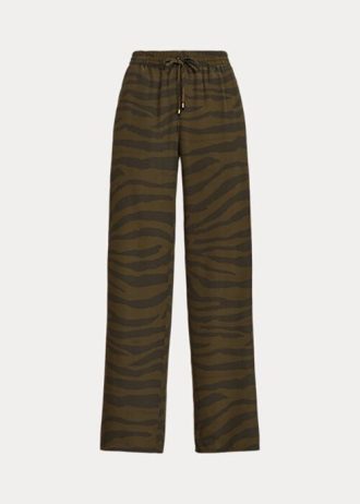 Pantaloni largi din crepon cu imprimeu zebră Ralph Lauren pentru femei Olive