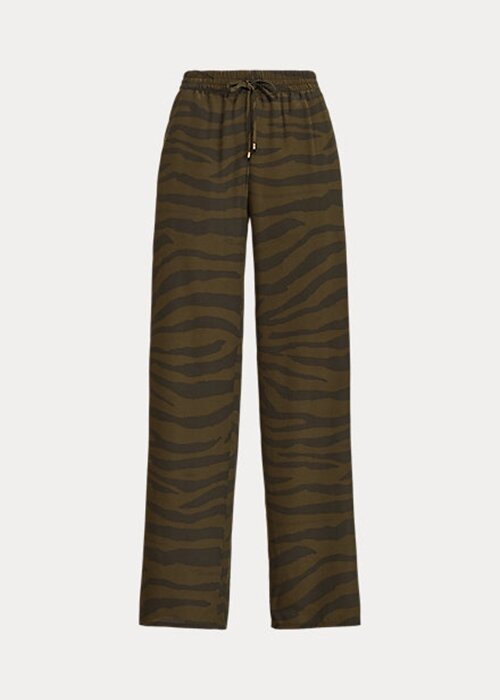 Pantaloni largi din crepon cu imprimeu zebră Ralph Lauren pentru femei Olive Pantaloni largi din crepon cu imprimeu zebră Ralph Lauren pentru femei Olive