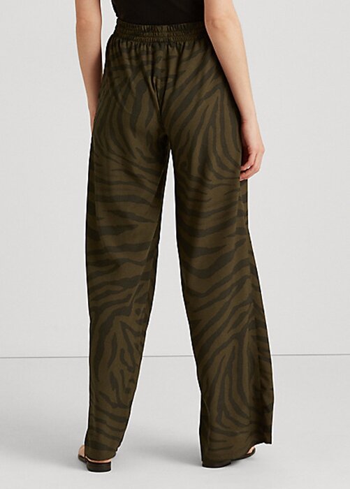 Pantaloni largi din crepon cu imprimeu zebră Ralph Lauren pentru femei Olive Pantaloni largi din crepon cu imprimeu zebră Ralph Lauren pentru femei Olive