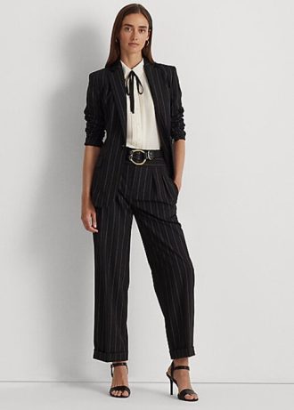 Pantaloni largi din crepon de lână Ralph Lauren, negri, pentru femei