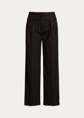 Pantaloni largi din crepon de lână Ralph Lauren, negri, pentru femei