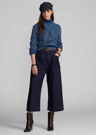 Pantaloni largi din denim din bumbac și in Ralph Lauren pentru damă