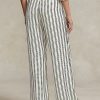 Pantaloni largi din satin cu dungi Ralph Lauren pentru femei negri/crem Pantaloni largi din satin cu dungi Ralph Lauren pentru femei negri/crem