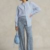 Pantaloni largi din satin Ralph Lauren, albaștri, pentru femei Pantaloni largi din satin Ralph Lauren, albaștri, pentru femei
