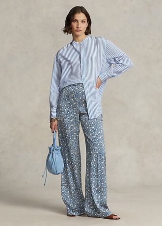 Pantaloni largi din satin Ralph Lauren, albaștri, pentru femei