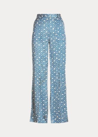 Pantaloni largi din satin Ralph Lauren, albaștri, pentru femei