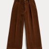 Pantaloni largi din velur cropped Ralph Lauren maro pentru femei Pantaloni largi din velur cropped Ralph Lauren maro pentru femei