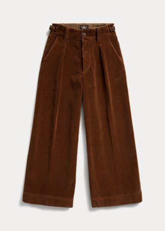 Pantaloni largi din velur cropped Ralph Lauren maro pentru femei