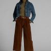 Pantaloni largi din velur cropped Ralph Lauren maro pentru femei Pantaloni largi din velur cropped Ralph Lauren maro pentru femei