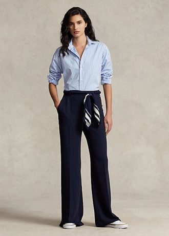 Pantaloni largi Ralph Lauren Cady de damă bleumarin
