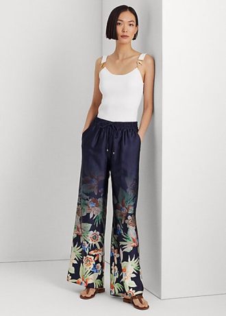 Pantaloni largi Ralph Lauren Floral Charmeuse pentru damă