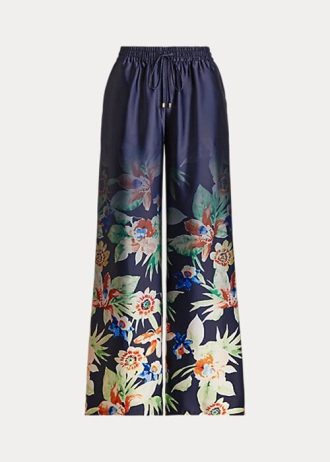 Pantaloni largi Ralph Lauren Floral Charmeuse pentru damă