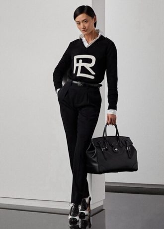 Pantaloni lungi din Gabardina de Lână Ralph Lauren Clancy de damă negri