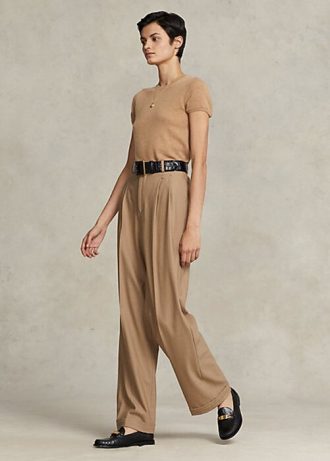 Pantaloni maro pentru femei Ralph Lauren, cu picioare drepte, din amestec de lână