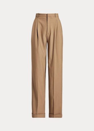 Pantaloni maro pentru femei Ralph Lauren, cu picioare drepte, din amestec de lână