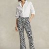 Pantaloni negri de damă Ralph Lauren, din satin, cu motive grafice