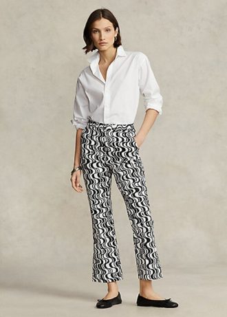 Pantaloni negri de damă Ralph Lauren, din satin, cu motive grafice