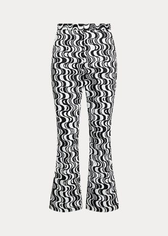 Pantaloni negri de damă Ralph Lauren, din satin, cu motive grafice