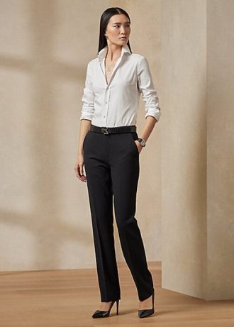Pantaloni negri din crepon din lână stretch Ralph Lauren Seth de damă