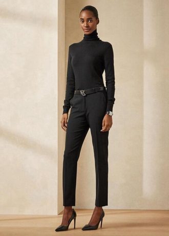 Pantaloni negri din lână virgină Ralph Lauren Simone de damă