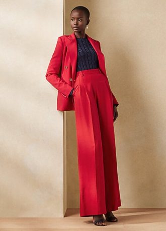 Pantaloni roșii de damă Ralph Lauren Graciela din mătase Shantung