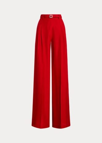 Pantaloni roșii de damă Ralph Lauren Graciela din mătase Shantung