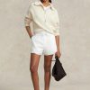 Pantaloni scurți albi din jerseu Ripstop pentru femei Ralph Lauren stratificati cu șnur Pantaloni scurți albi din jerseu Ripstop pentru femei Ralph Lauren stratificati cu șnur