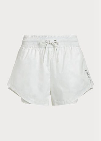Pantaloni scurți albi din jerseu Ripstop pentru femei Ralph Lauren stratificati cu șnur
