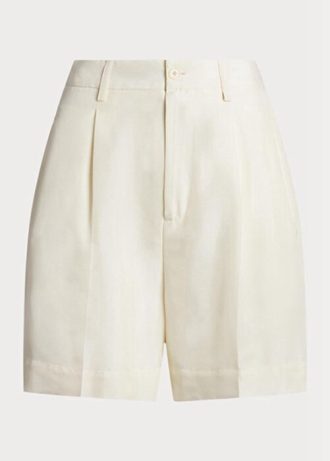 Pantaloni scurți albi Ralph Lauren Tracy din mătase plisată Shantung