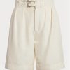 Pantaloni scurți Bej Ralph Lauren Francine din mătase Shantung de damă Pantaloni scurți Bej Ralph Lauren Francine din mătase Shantung de damă
