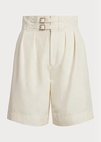 Pantaloni scurți Bej Ralph Lauren Francine din mătase Shantung de damă