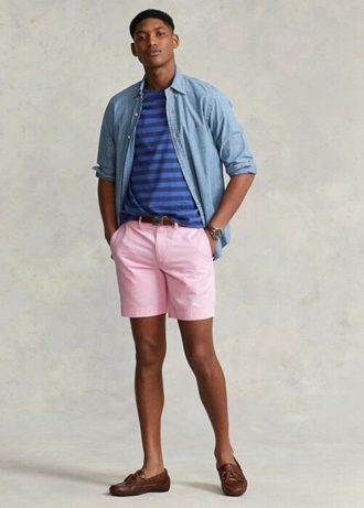 Pantaloni scurți chino pentru bărbați, rozi, stretch, cu ajustare dreaptă, Ralph Lauren Pantaloni scurți chino pentru bărbați, rozi, stretch, cu ajustare dreaptă, Ralph Lauren