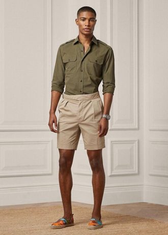 Pantaloni scurți chino stretch croiți Ralph Lauren pentru bărbați kaki Pantaloni scurți chino stretch croiți Ralph Lauren pentru bărbați kaki