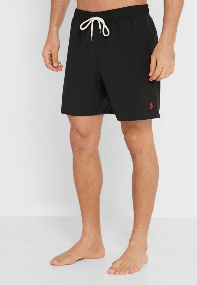 Pantaloni scurți de baie Ralph Lauren negri cu șnur pentru bărbați