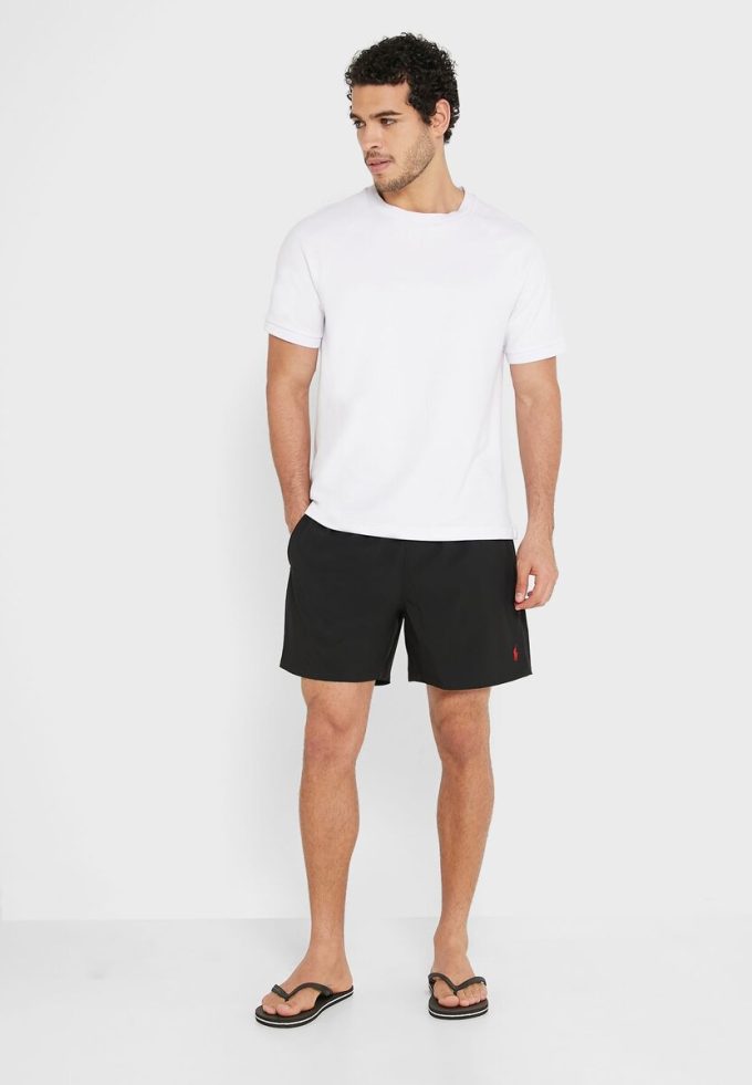Pantaloni scurți de baie Ralph Lauren negri cu șnur pentru bărbați