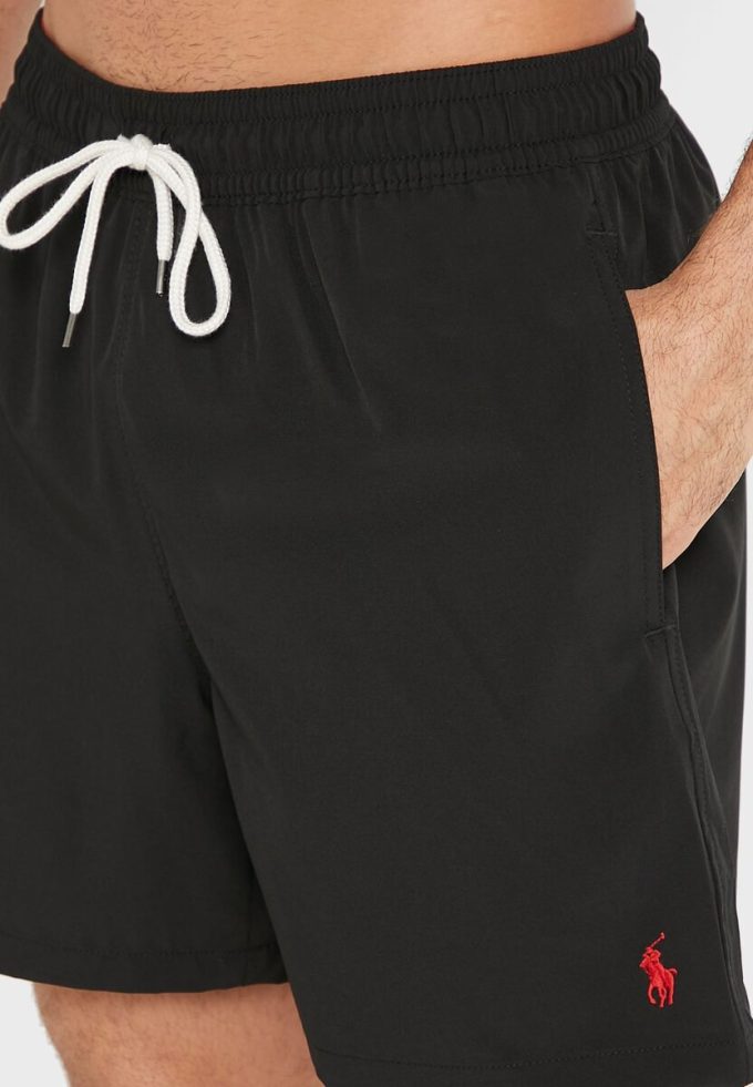 Pantaloni scurți de baie Ralph Lauren negri cu șnur pentru bărbați
