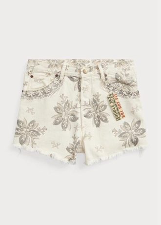 Pantaloni scurți de damă bej Ralph Lauren Boy Fit Seeded din denim natural