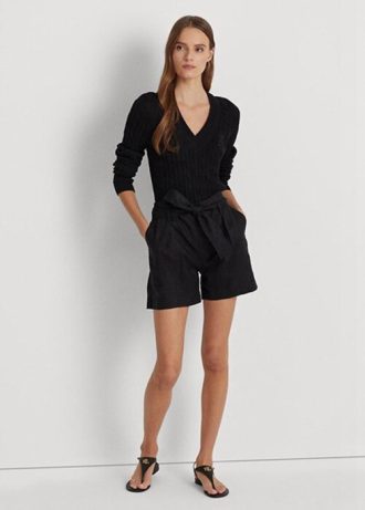 Pantaloni scurți de in negru Ralph Lauren pentru femei