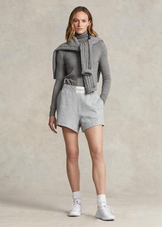 Pantaloni scurți din lână cu logo Ralph Lauren gri pentru damă
