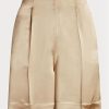Pantaloni scurți din satin spălat Ralph Lauren Ainsworth kaki pentru femei Pantaloni scurți din satin spălat Ralph Lauren Ainsworth kaki pentru femei