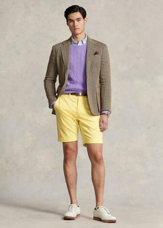 Pantaloni scurți din twill elastic pentru bărbați, de culoare galbenă, Ralph Lauren Pantaloni scurți din twill elastic pentru bărbați, de culoare galbenă, Ralph Lauren