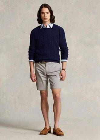 Pantaloni scurți gri pentru bărbați Ralph Lauren Stretch chino slim fit Pantaloni scurți gri pentru bărbați Ralph Lauren Stretch chino slim fit