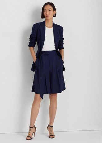 Pantaloni scurți largi, în georgette, cu pliuri, Ralph Lauren, bleumarin