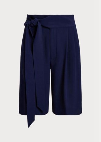 Pantaloni scurți largi, în georgette, cu pliuri, Ralph Lauren, bleumarin